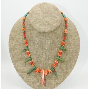 Natural Orange Spiny Oyster with Royston Turquoise Necklace